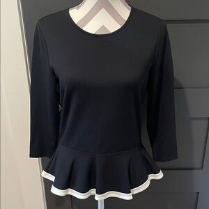 Ralph Lauren Peplum Black Knit Top with White Contrast Trim Size M